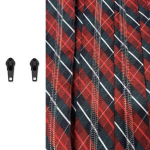 Printed Scottish Style Plaid Zipper With Red, Green & Black Tartan Pattern Nylon 5mm Zip By the Meter