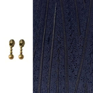 Navy Blue Colour 3mm Novelty Nylon Floral Edge Lace Zip By the Meter