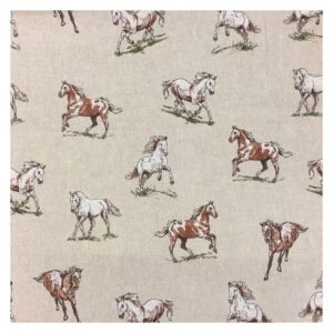 Running Horses Print Cotton Rich Linen Fabric Upholstery