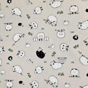 Black & White Sheep Print Cotton Rich Linen Fabric Upholstery