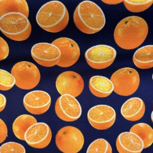 Navy Oranges Fruits Printed Canvas Fabric