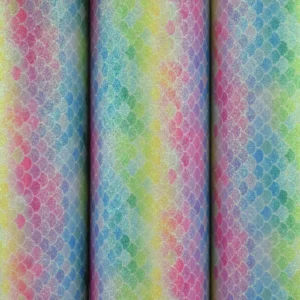 Mermaid Glitter PU Vinyl Leatherette Fabric - Tropical