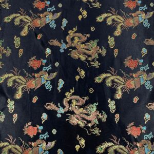 Black Dragon & Floral Chinese Brocade Fabric