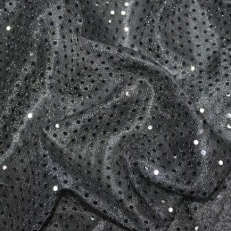 3mm Round Hologram Sequins Sparkle Fabric - Black On Black