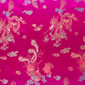 Cerise Dragon & Floral Chinese Brocade Fabric