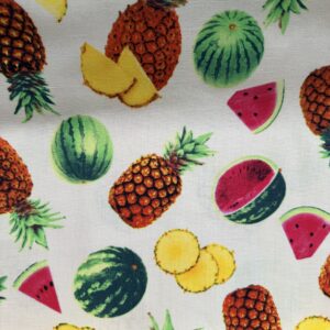 Cream Fruits Printed Canvas Fabric