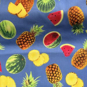 Denim Blue Fruits Printed Canvas Fabric
