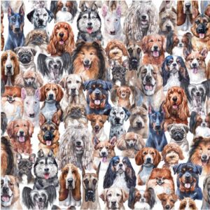 Dog Heads Dog Breeds Quilting Fabric Digital Print 100% Cotton Fabric