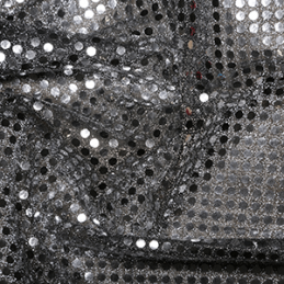 6mm Round Hologram Sequins Sparkle Fabric - Silver On Black