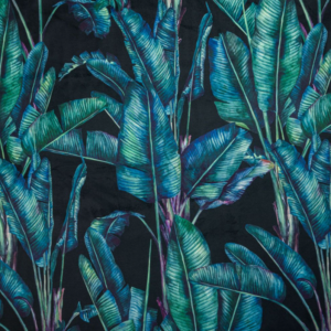 Paradise Palm Tropical Digital Printed Plush Velvet Curtain Upholstery Fabric - Black