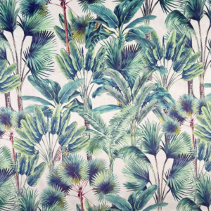 Palm Springs Tropical Printed Plush Velvet Curtain Upholstery Fabric- White